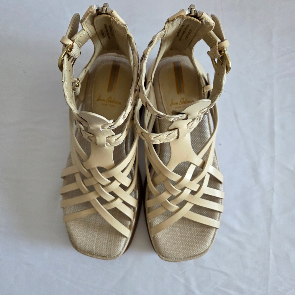 Sam Edelman Women Cream Leather Caged Platform Gladiator Sandals Size 7 NIKKI - Picture 2 of 11